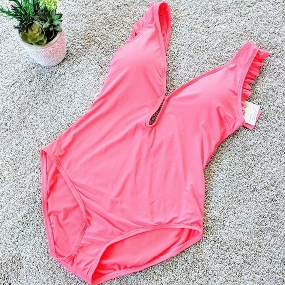 Kate Spade Ruffle-Trim One-Piece Swimsuit in Bright Pink - Picture 3 of 5